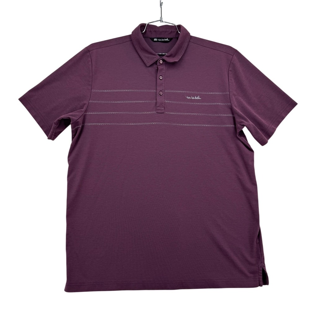 TravisMathew Polo Shirt Men XL Purple Excellent Short Sleeve Striped Chest Logo